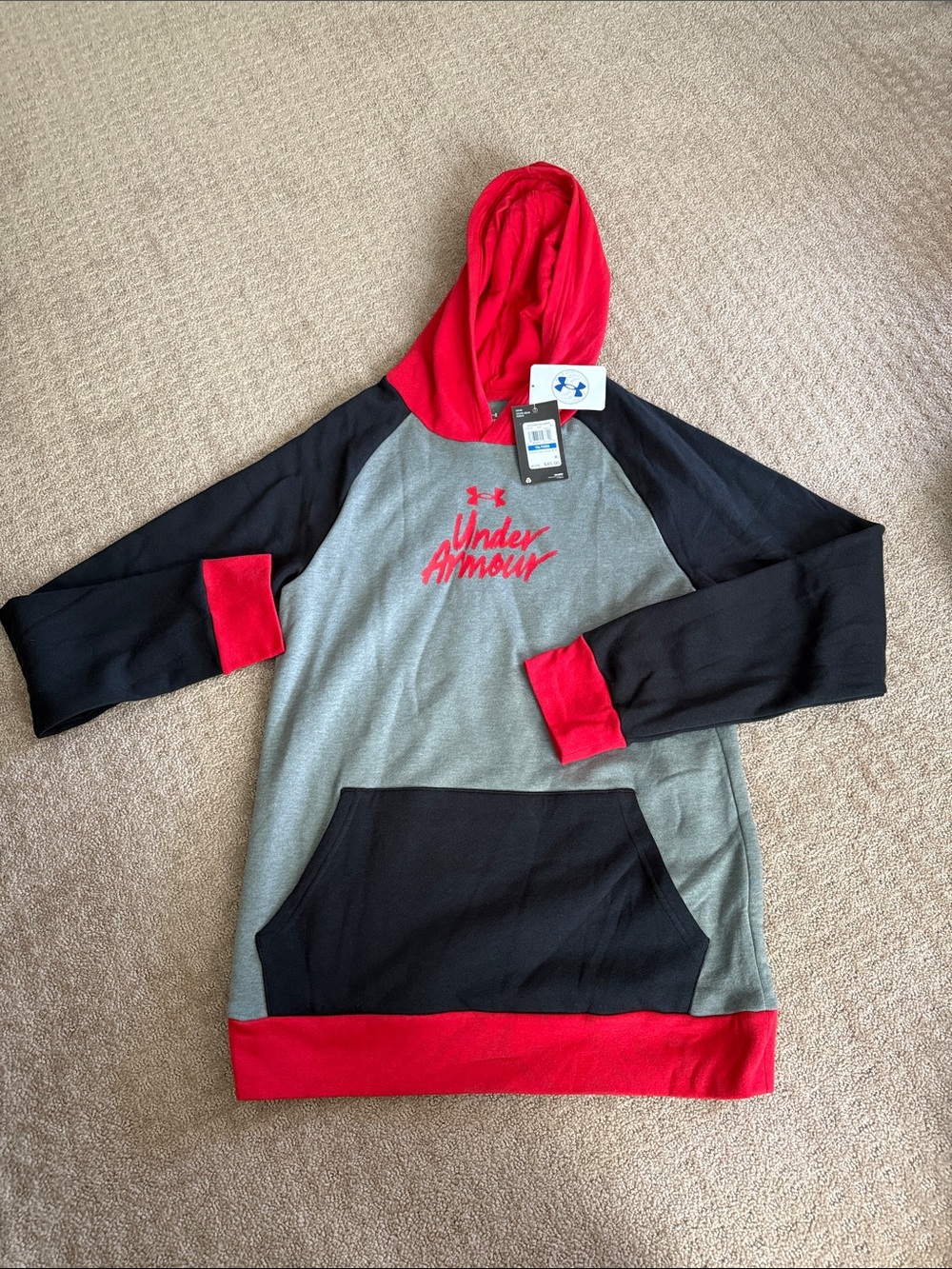 Under Armour Red Black Gray Hooded Sweatshirt Dress